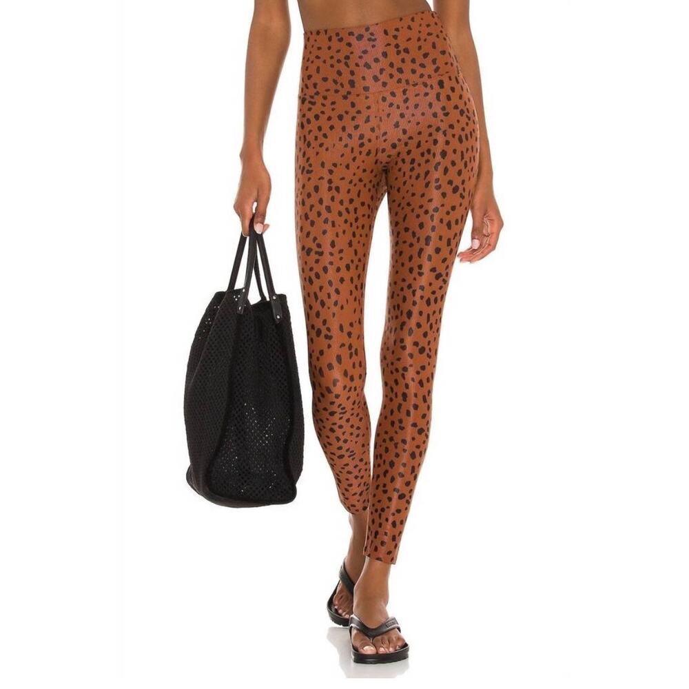 BEACH RIOT SPORT Ayla Ribbed Full Length Made in USA Legging in Brown Spot,Small